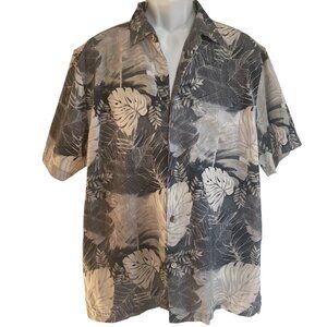 Tommy Bahama Royal Costa Vines Hawaiian Silk Shirt Mens Large Button Front Gray
